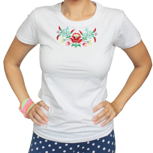 Női póló-FOLK3-hímzett-fehér