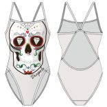 Lányka vastag pántos úszódressz-Skull