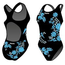   Női vastag pántos úszódressz-Traditional Hímzett-2-fekete/kék