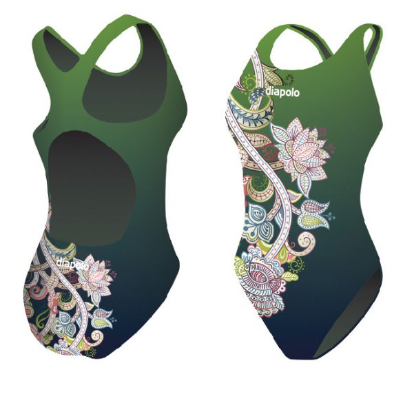 Női vastag pántos úszódressz-Green Flower